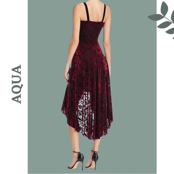Aqua Burnout Velvet Baroque Burgundy Black High Low Lined Dress Stretch Small - Picture 3 of 11